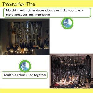 Black Tinsel Foil Fringe Curtain Metallic Photo Backdrop 3 Pack 3.3 x 6.6 ft